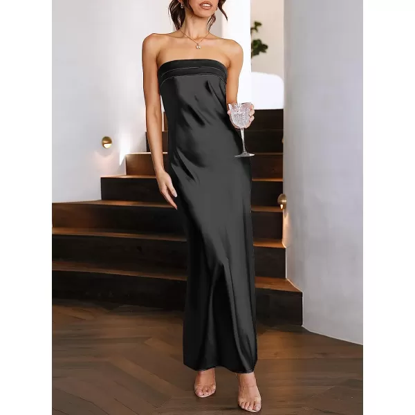 imageANRABESS Women Summer Satin Strapless Formal Dress Sexy Backless Bodycon Wedding Cocktail Party Maxi DressBlack