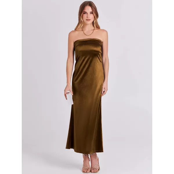 imageANRABESS Women Summer Satin Strapless Formal Dress Sexy Backless Bodycon Wedding Cocktail Party Maxi DressBrown