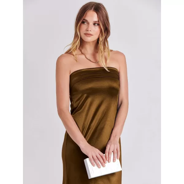 imageANRABESS Women Summer Satin Strapless Formal Dress Sexy Backless Bodycon Wedding Cocktail Party Maxi DressBrown
