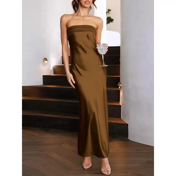 imageANRABESS Women Summer Satin Strapless Formal Dress Sexy Backless Bodycon Wedding Cocktail Party Maxi DressBrown