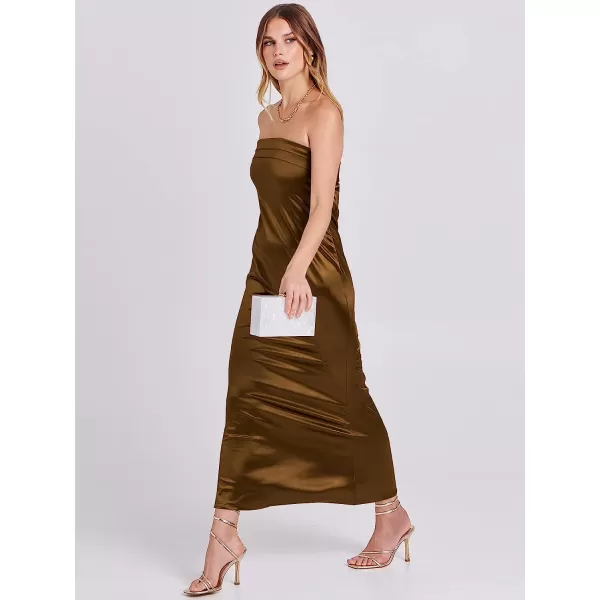 imageANRABESS Women Summer Satin Strapless Formal Dress Sexy Backless Bodycon Wedding Cocktail Party Maxi DressBrown