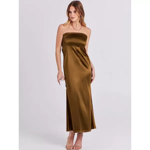 imageANRABESS Women Summer Satin Strapless Formal Dress Sexy Backless Bodycon Wedding Cocktail Party Maxi DressBrown