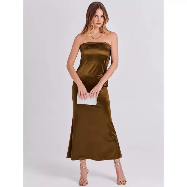 imageANRABESS Women Summer Satin Strapless Formal Dress Sexy Backless Bodycon Wedding Cocktail Party Maxi DressBrown