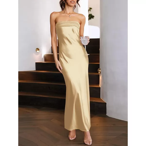 imageANRABESS Women Summer Satin Strapless Formal Dress Sexy Backless Bodycon Wedding Cocktail Party Maxi DressChampagne