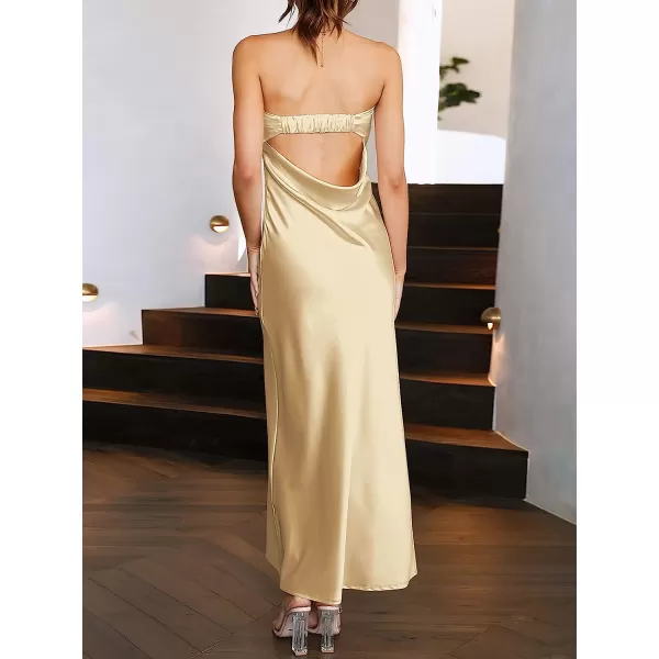 imageANRABESS Women Summer Satin Strapless Formal Dress Sexy Backless Bodycon Wedding Cocktail Party Maxi DressChampagne