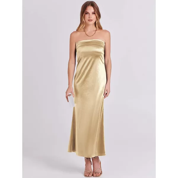 imageANRABESS Women Summer Satin Strapless Formal Dress Sexy Backless Bodycon Wedding Cocktail Party Maxi DressChampagne