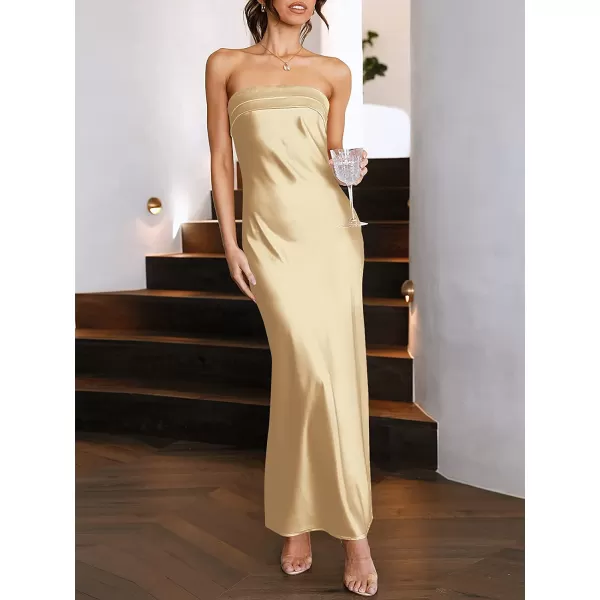imageANRABESS Women Summer Satin Strapless Formal Dress Sexy Backless Bodycon Wedding Cocktail Party Maxi DressChampagne