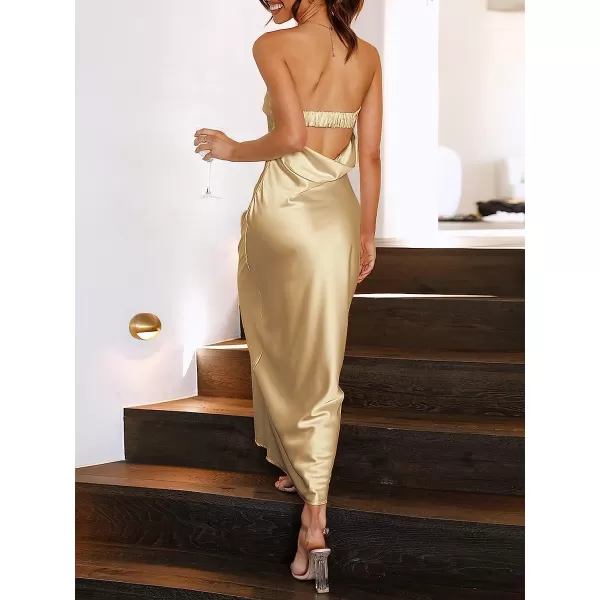 imageANRABESS Women Summer Satin Strapless Formal Dress Sexy Backless Bodycon Wedding Cocktail Party Maxi DressChampagne