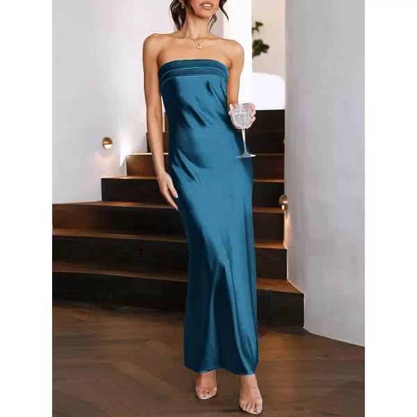 imageANRABESS Women Summer Satin Strapless Formal Dress Sexy Backless Bodycon Wedding Cocktail Party Maxi DressDeep Blue