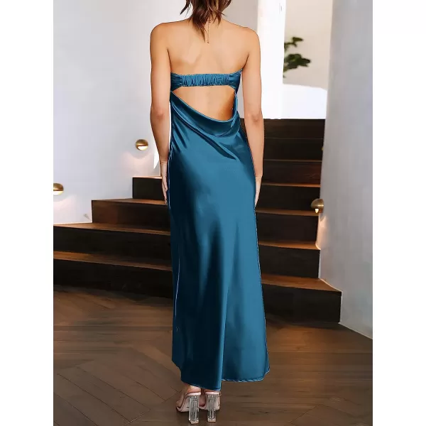 imageANRABESS Women Summer Satin Strapless Formal Dress Sexy Backless Bodycon Wedding Cocktail Party Maxi DressDeep Blue