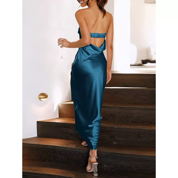 imageANRABESS Women Summer Satin Strapless Formal Dress Sexy Backless Bodycon Wedding Cocktail Party Maxi DressDeep Blue