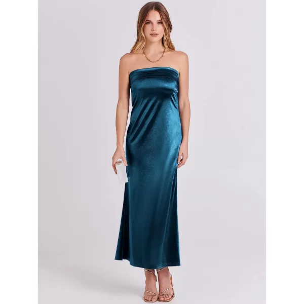 imageANRABESS Women Summer Satin Strapless Formal Dress Sexy Backless Bodycon Wedding Cocktail Party Maxi DressDeep Blue