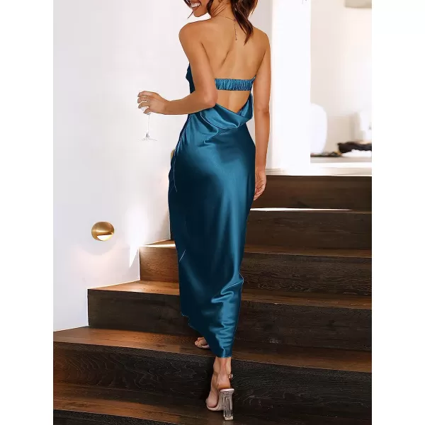 imageANRABESS Women Summer Satin Strapless Formal Dress Sexy Backless Bodycon Wedding Cocktail Party Maxi DressDeep Blue