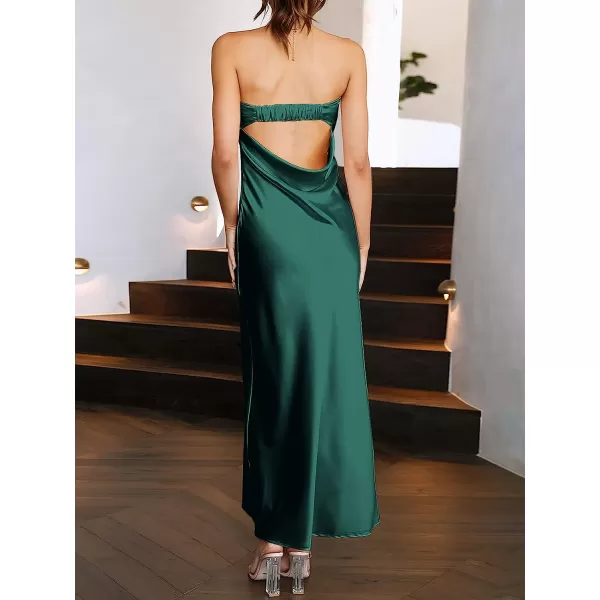 imageANRABESS Women Summer Satin Strapless Formal Dress Sexy Backless Bodycon Wedding Cocktail Party Maxi DressDeep Green