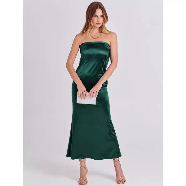 imageANRABESS Women Summer Satin Strapless Formal Dress Sexy Backless Bodycon Wedding Cocktail Party Maxi DressDeep Green