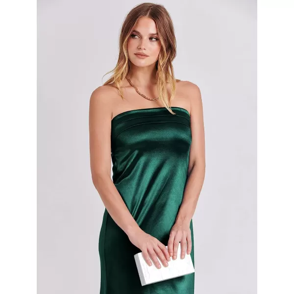 imageANRABESS Women Summer Satin Strapless Formal Dress Sexy Backless Bodycon Wedding Cocktail Party Maxi DressDeep Green