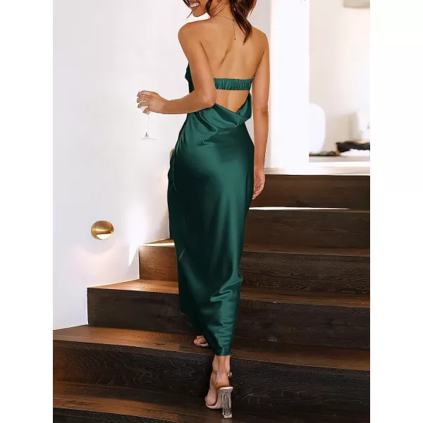 imageANRABESS Women Summer Satin Strapless Formal Dress Sexy Backless Bodycon Wedding Cocktail Party Maxi DressDeep Green