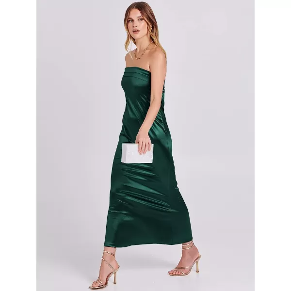 imageANRABESS Women Summer Satin Strapless Formal Dress Sexy Backless Bodycon Wedding Cocktail Party Maxi DressDeep Green