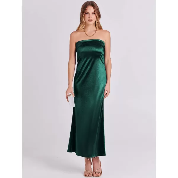 imageANRABESS Women Summer Satin Strapless Formal Dress Sexy Backless Bodycon Wedding Cocktail Party Maxi DressDeep Green
