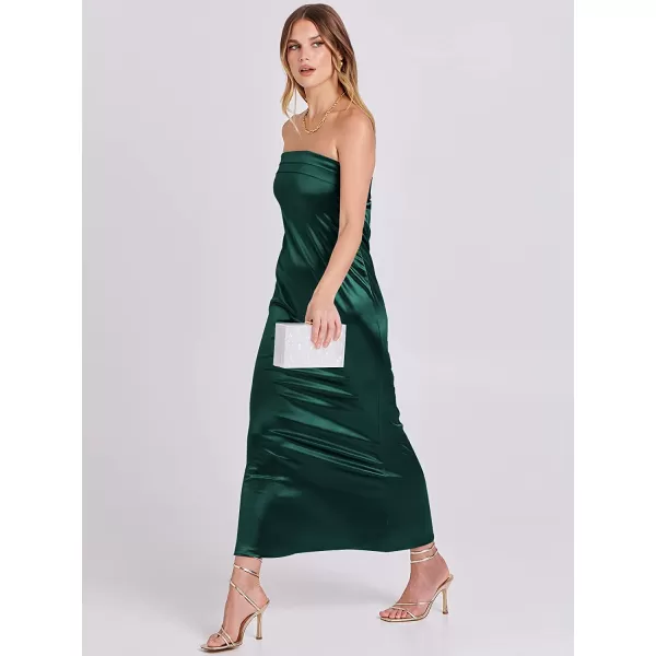 imageANRABESS Women Summer Satin Strapless Formal Dress Sexy Backless Bodycon Wedding Cocktail Party Maxi DressDeep Green