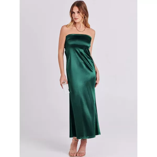 imageANRABESS Women Summer Satin Strapless Formal Dress Sexy Backless Bodycon Wedding Cocktail Party Maxi DressDeep Green