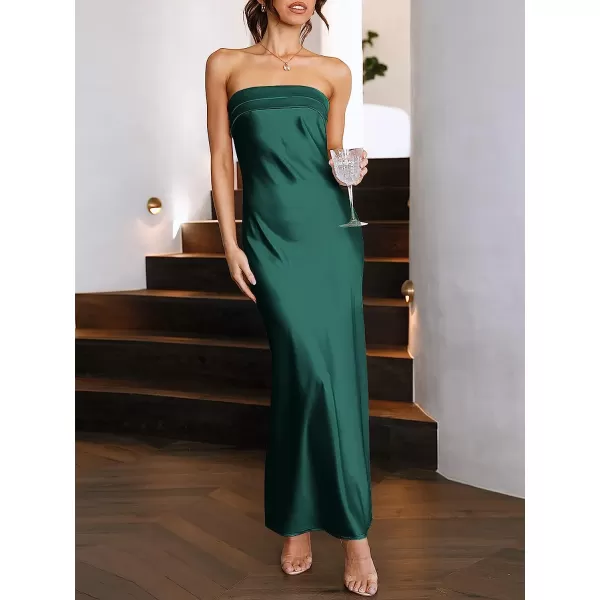 imageANRABESS Women Summer Satin Strapless Formal Dress Sexy Backless Bodycon Wedding Cocktail Party Maxi DressDeep Green