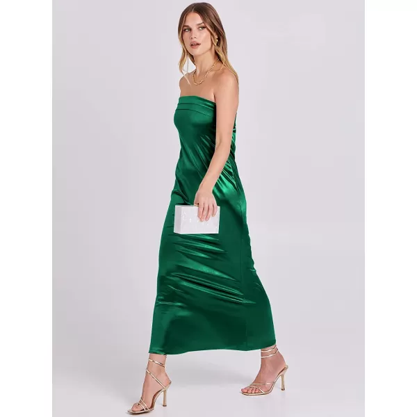 imageANRABESS Women Summer Satin Strapless Formal Dress Sexy Backless Bodycon Wedding Cocktail Party Maxi DressGreen