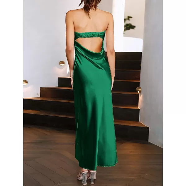 imageANRABESS Women Summer Satin Strapless Formal Dress Sexy Backless Bodycon Wedding Cocktail Party Maxi DressGreen
