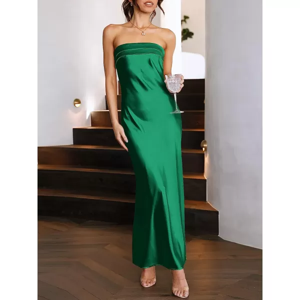 imageANRABESS Women Summer Satin Strapless Formal Dress Sexy Backless Bodycon Wedding Cocktail Party Maxi DressGreen