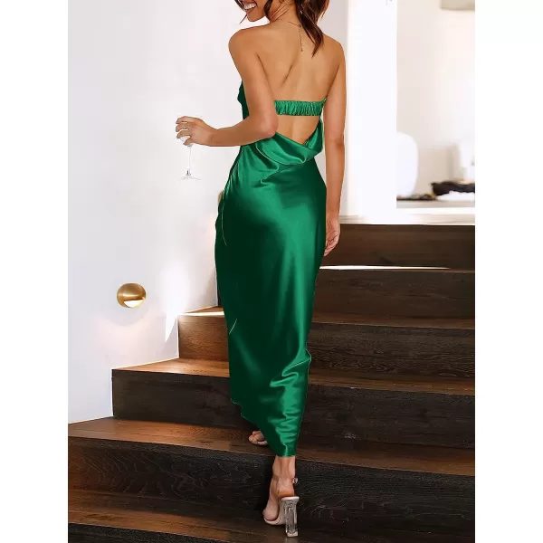 imageANRABESS Women Summer Satin Strapless Formal Dress Sexy Backless Bodycon Wedding Cocktail Party Maxi DressGreen