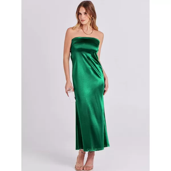 imageANRABESS Women Summer Satin Strapless Formal Dress Sexy Backless Bodycon Wedding Cocktail Party Maxi DressGreen