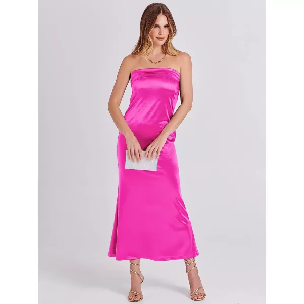 imageANRABESS Women Summer Satin Strapless Formal Dress Sexy Backless Bodycon Wedding Cocktail Party Maxi DressHot Pink