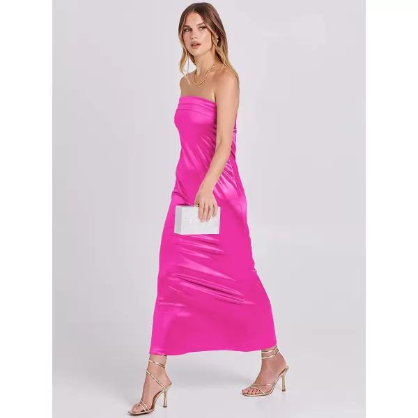 imageANRABESS Women Summer Satin Strapless Formal Dress Sexy Backless Bodycon Wedding Cocktail Party Maxi DressHot Pink