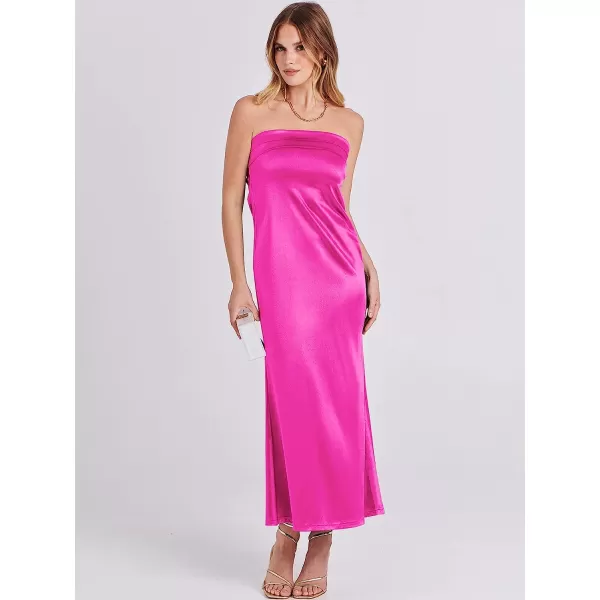 imageANRABESS Women Summer Satin Strapless Formal Dress Sexy Backless Bodycon Wedding Cocktail Party Maxi DressHot Pink