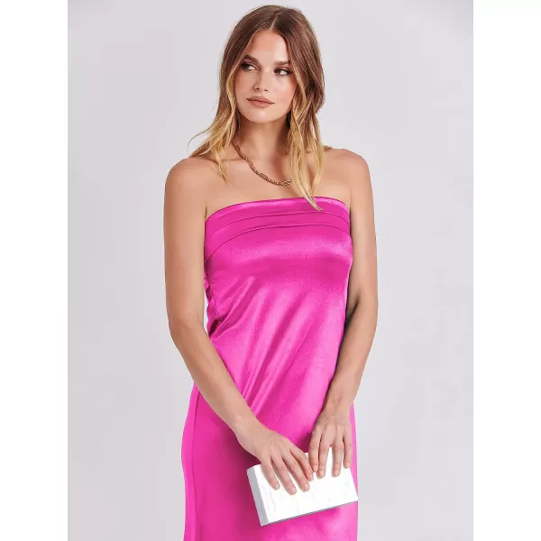 imageANRABESS Women Summer Satin Strapless Formal Dress Sexy Backless Bodycon Wedding Cocktail Party Maxi DressHot Pink