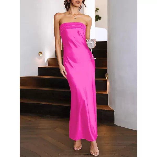 imageANRABESS Women Summer Satin Strapless Formal Dress Sexy Backless Bodycon Wedding Cocktail Party Maxi DressHot Pink