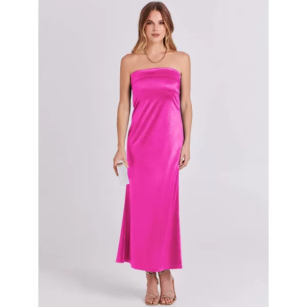 imageANRABESS Women Summer Satin Strapless Formal Dress Sexy Backless Bodycon Wedding Cocktail Party Maxi DressHot Pink