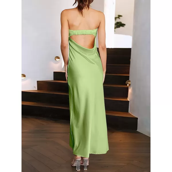 imageANRABESS Women Summer Satin Strapless Formal Dress Sexy Backless Bodycon Wedding Cocktail Party Maxi DressLight Green