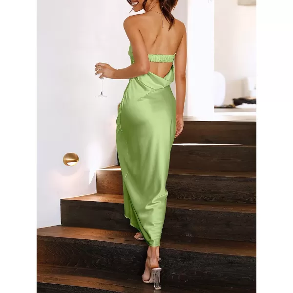 imageANRABESS Women Summer Satin Strapless Formal Dress Sexy Backless Bodycon Wedding Cocktail Party Maxi DressLight Green