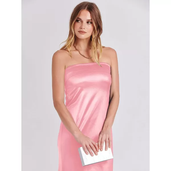imageANRABESS Women Summer Satin Strapless Formal Dress Sexy Backless Bodycon Wedding Cocktail Party Maxi DressPink