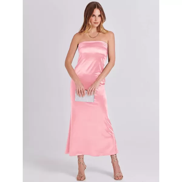 imageANRABESS Women Summer Satin Strapless Formal Dress Sexy Backless Bodycon Wedding Cocktail Party Maxi DressPink