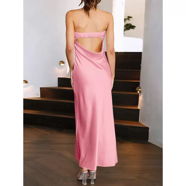imageANRABESS Women Summer Satin Strapless Formal Dress Sexy Backless Bodycon Wedding Cocktail Party Maxi DressPink