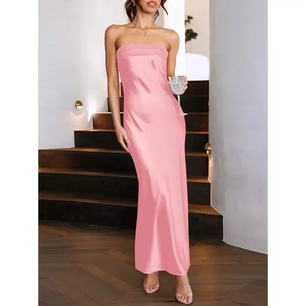 imageANRABESS Women Summer Satin Strapless Formal Dress Sexy Backless Bodycon Wedding Cocktail Party Maxi DressPink