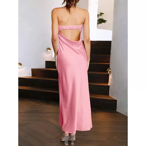 imageANRABESS Women Summer Satin Strapless Formal Dress Sexy Backless Bodycon Wedding Cocktail Party Maxi DressPink