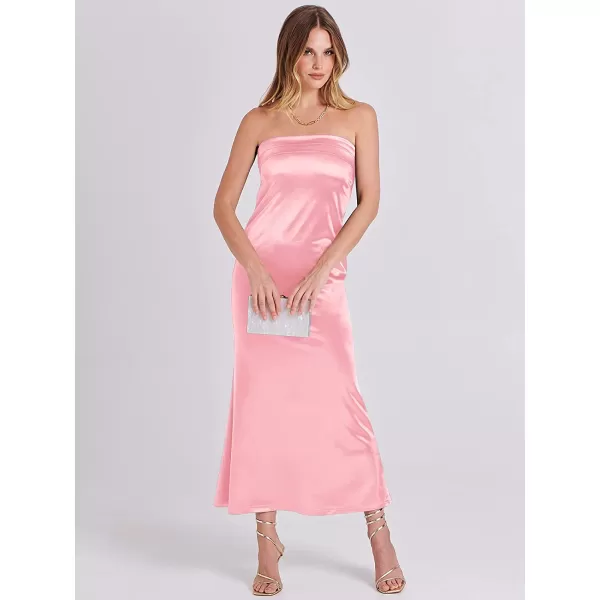 imageANRABESS Women Summer Satin Strapless Formal Dress Sexy Backless Bodycon Wedding Cocktail Party Maxi DressPink