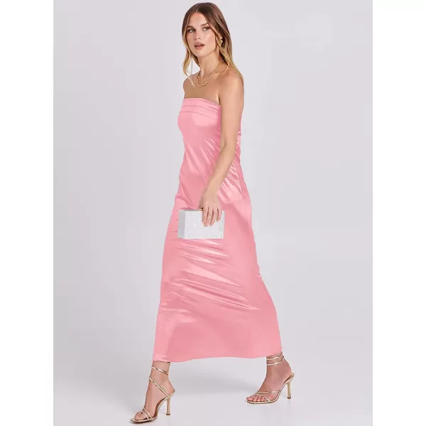 imageANRABESS Women Summer Satin Strapless Formal Dress Sexy Backless Bodycon Wedding Cocktail Party Maxi DressPink