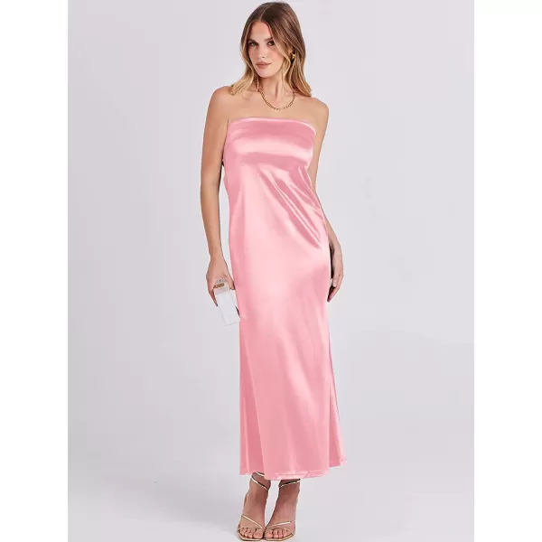 imageANRABESS Women Summer Satin Strapless Formal Dress Sexy Backless Bodycon Wedding Cocktail Party Maxi DressPink