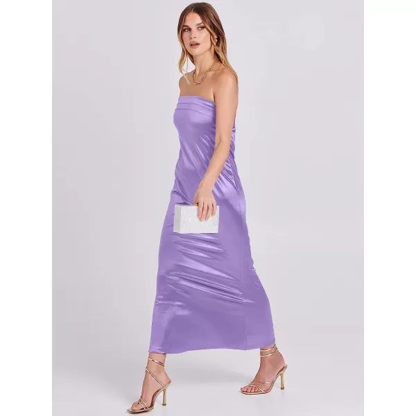 imageANRABESS Women Summer Satin Strapless Formal Dress Sexy Backless Bodycon Wedding Cocktail Party Maxi DressPurple