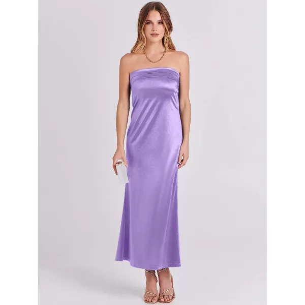 imageANRABESS Women Summer Satin Strapless Formal Dress Sexy Backless Bodycon Wedding Cocktail Party Maxi DressPurple