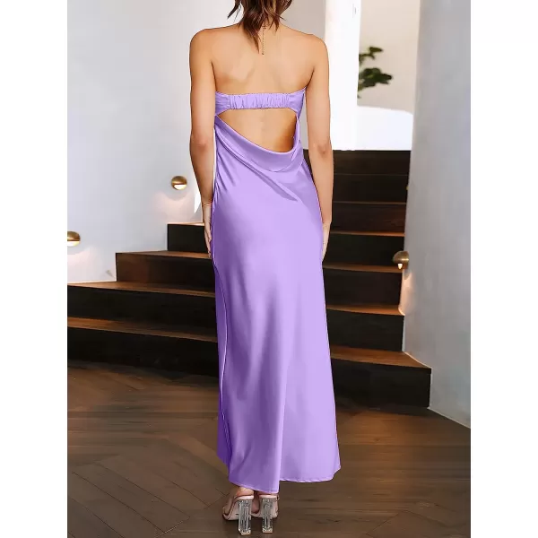 imageANRABESS Women Summer Satin Strapless Formal Dress Sexy Backless Bodycon Wedding Cocktail Party Maxi DressPurple